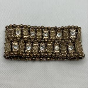 Egyptian Style Brass Tone Rhinestone Stretch Bracelet